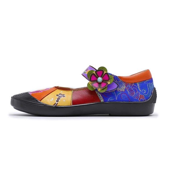 

Floral Graphic Velcro Strap Flats, Multicolor