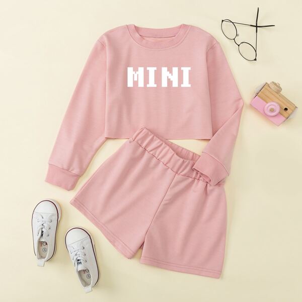 

Girls 1pc Letter Graphic PJ Set, Baby pink