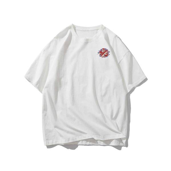 

Men Crane Print Round Neck Tee, White