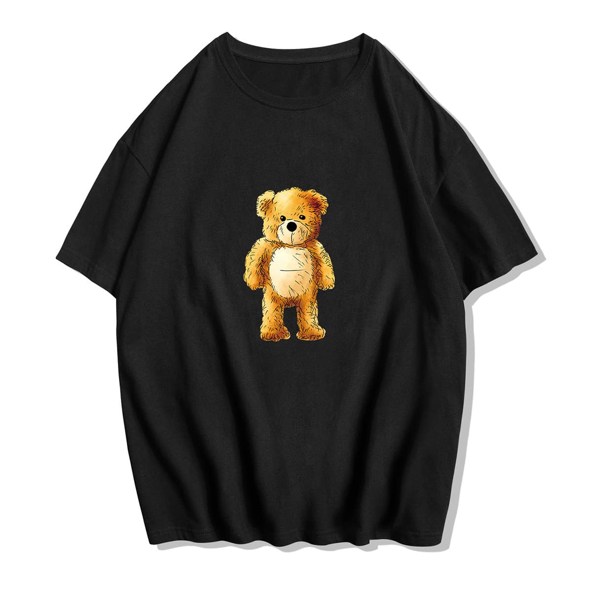 

Guys Cartoon Bear Pattern Tee, Black