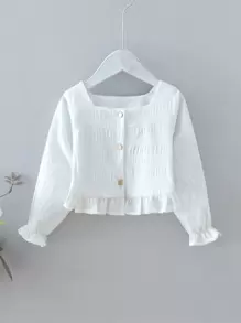 Toddler Girls Solid Ruffle Hem Button Through Blouse - White - View 1