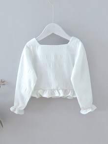 Toddler Girls Solid Ruffle Hem Button Through Blouse - White - View 2