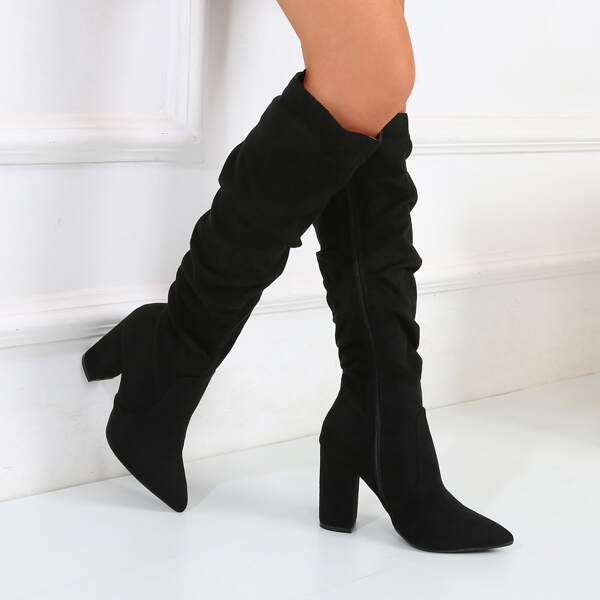 

Point Toe Chunky Slouchy Boots, Black