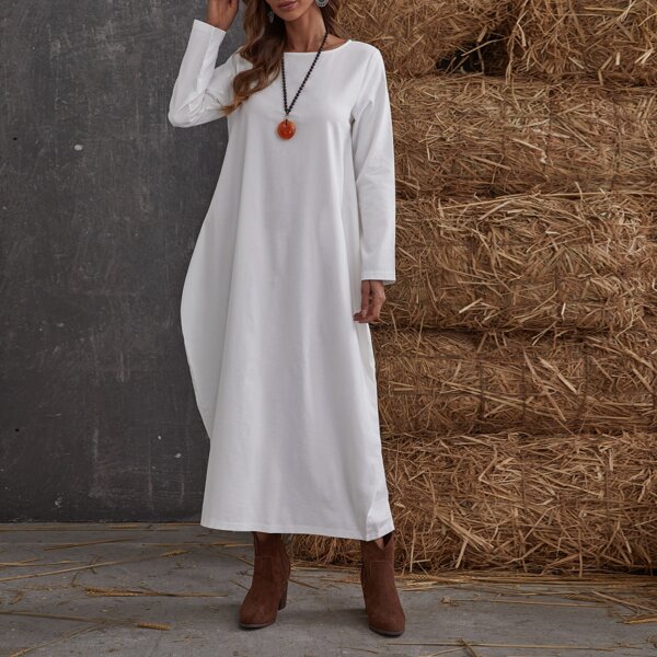 

Solid Cocoon Dress, White