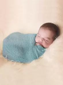 SHEIN 新生嬰兒男寶攝影純色包覆毯子 - 霧霾藍 - 查看 1