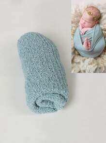 SHEIN 新生嬰兒男寶攝影純色包覆毯子 - 霧霾藍 - 查看 3