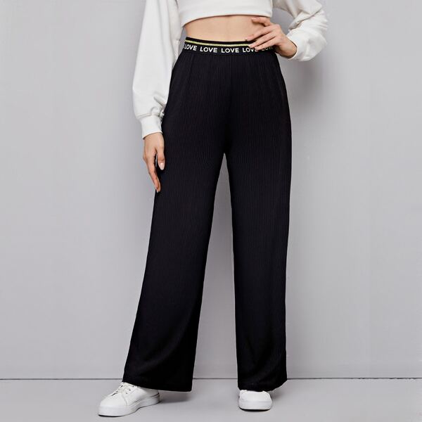 

Letter Tape Wide Leg Pants, Black