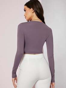 SHEIN BAE Scoop Neck Solid Crop Tee - Mauve Purple - View 2