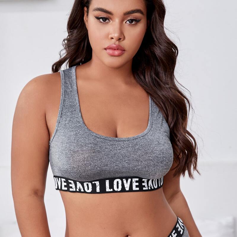 

Plus Letter Tape Bralette, Grey