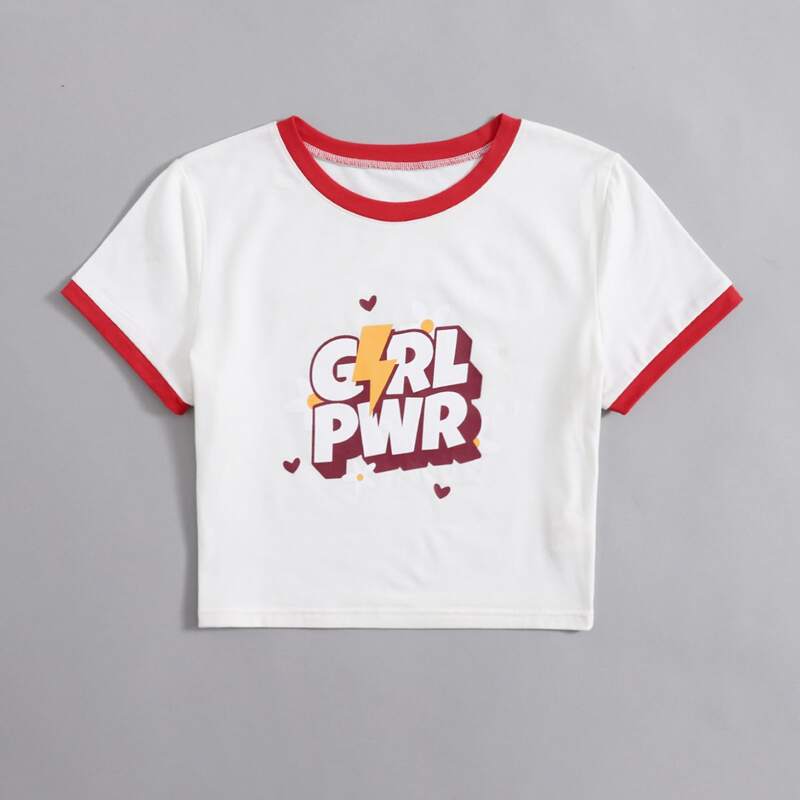 

Letter Graphic Ringer Crop Tee, White