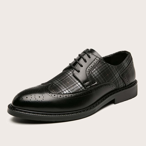 

Men Plaid Lace-up Front Dress Shoes, Black