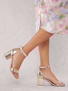 SHUZIA Summer Fashion Versatile Minimalist High Heel Sandals - Gold - View 3