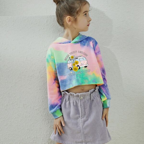 

Girls Tie Dye Letter Graphic Crop Hoodie, Multicolor