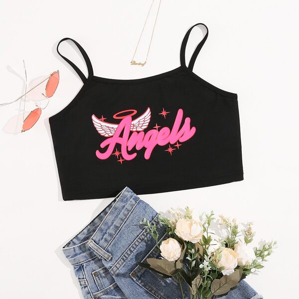 

Letter Graphic Cami Top, Black