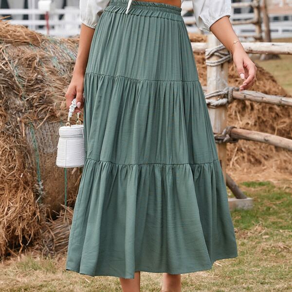 

Solid High Waist Flared Skirt, Mint green