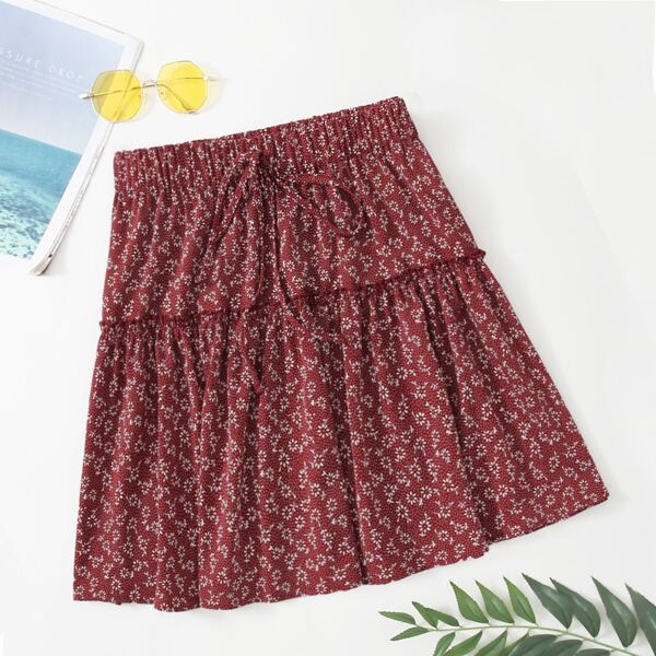 

Plus Knot Front Ditsy Floral Skirt, Burgundy