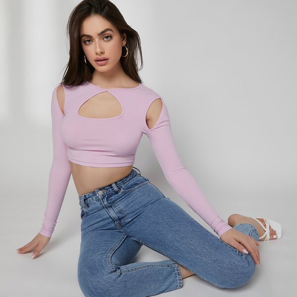 

Cutout Detail Form Fitted Crop Tee, Pastel lilac purple