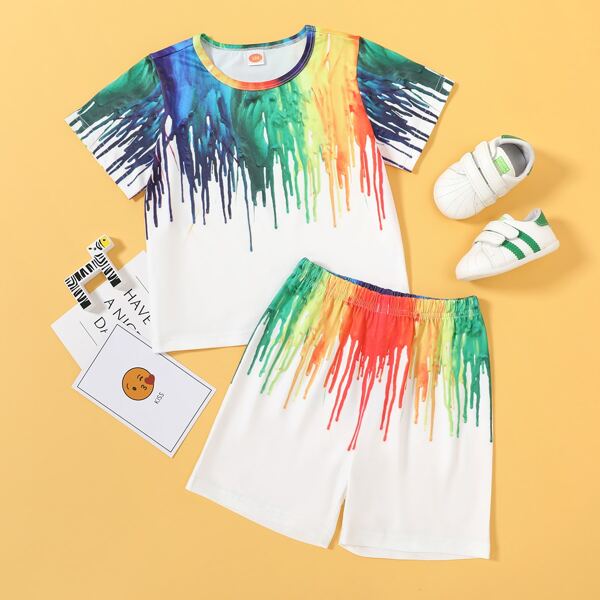 

Toddler Boys Splatter Painting Print Tee & Shorts, White