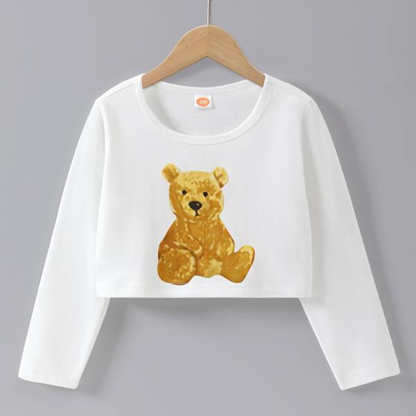 

Toddler Girls Bear Print Tee, White
