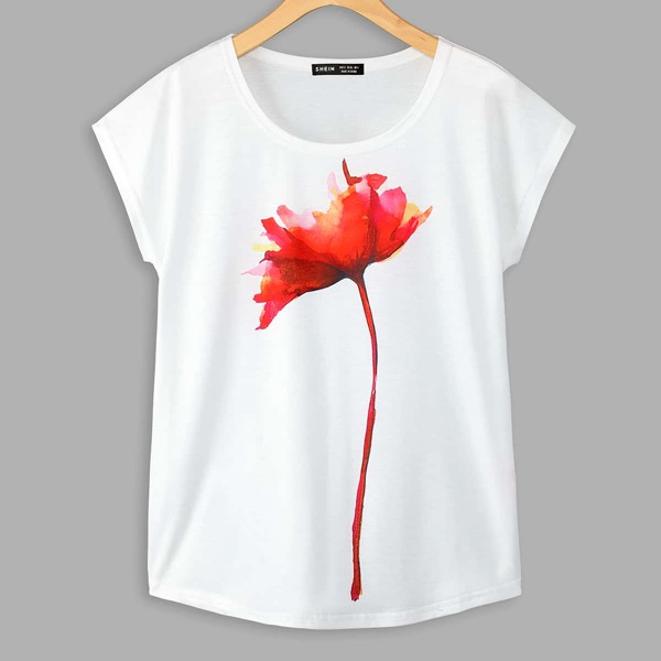 

Floral Print Tee, White