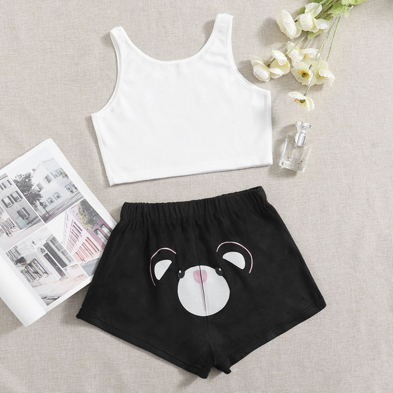 

Cartoon Graphic Pajama Set, Black and white
