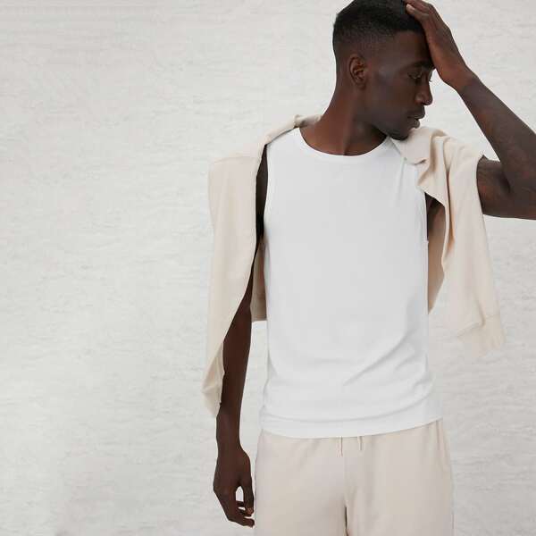 

Solid Rib-knit Tank Top, White