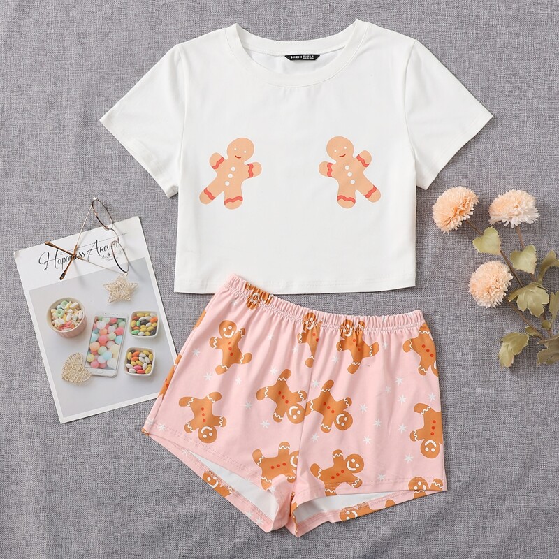 

Christmas Gingerbread Man Print Pajama Set, Multicolor