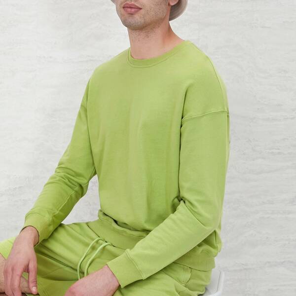 

Drop Shoulder Solid Pullover, Lime green