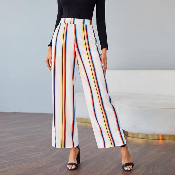 

Zipper Side Striped Palazzo Pants, Multicolor