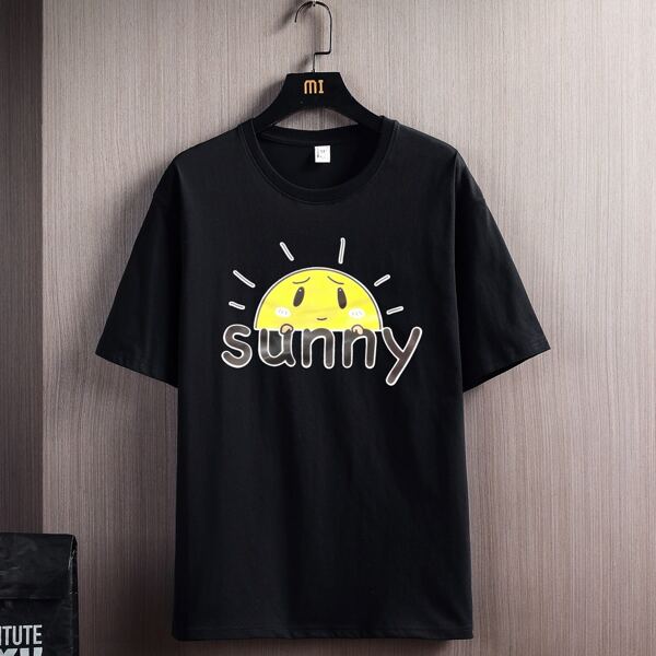 

Men Cartoon And Letter Graphic Tee, Black