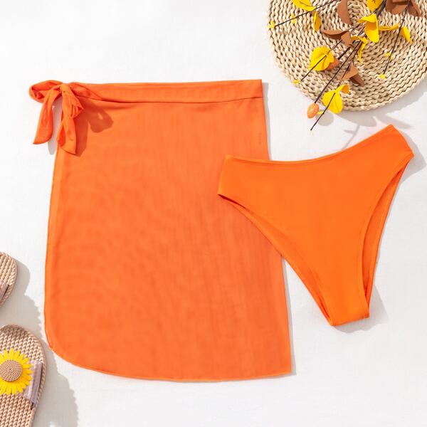 

High Waisted Bikini Panty With Knot Side Cover Up, Orange