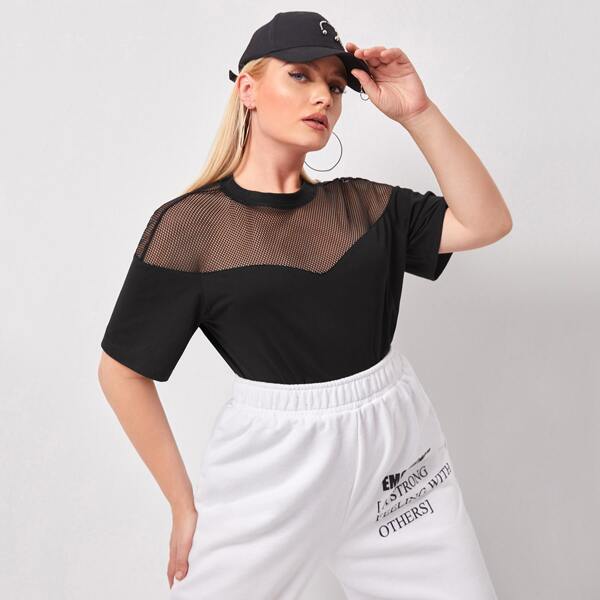 

Plus Mesh Yoke Tee, Black