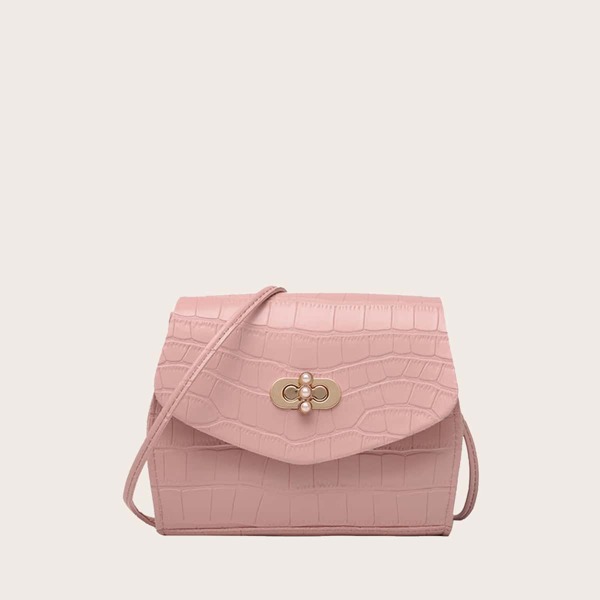 

Girls Faux Pearl Decor Turn-lock Crossbody Bag, Pink