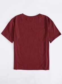 SHEIN EZwear Camiseta con estampado de slogan - Burdeos - Ver 2