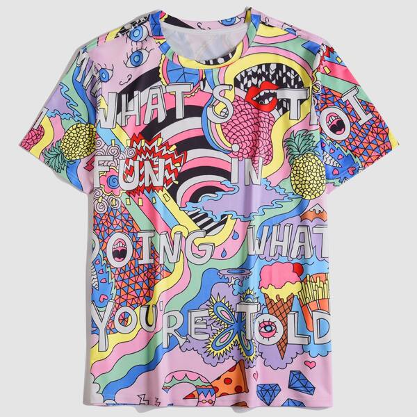 

Men Letter And Figure Print Tee, Multicolor