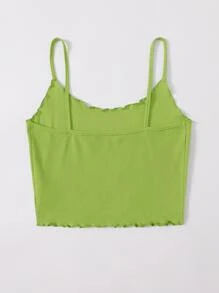 Muchica Lettuce Trim Rib-knit Crop Cami Top - Lime Green - View 2