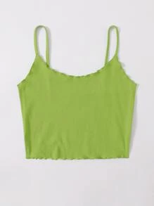 Muchica Lettuce Trim Rib-knit Crop Cami Top - Lime Green - View 3