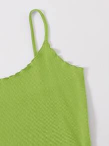 Muchica Lettuce Trim Rib-knit Crop Cami Top - Lime Green - View 4