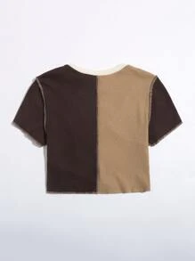 Muchica Top asimétrico de color combinado con puntada en contraste - Multicolor - Ver 2