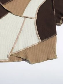 Muchica Top asimétrico de color combinado con puntada en contraste - Multicolor - Ver 3