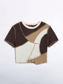 Muchica Top asimétrico de color combinado con puntada en contraste - Multicolor - Ver 4