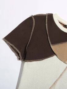 Muchica Top asimétrico de color combinado con puntada en contraste - Multicolor - Ver 5