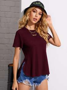 SHEIN Essnce Camiseta bajo irregular - Granate - Ver 1