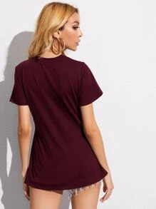 SHEIN Essnce Camiseta bajo irregular - Granate - Ver 2