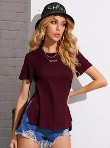 SHEIN Essnce Camiseta bajo irregular - Granate - Ver 4