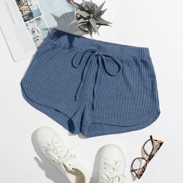

Knot Waist Waffle Knit Shorts, Dusty blue