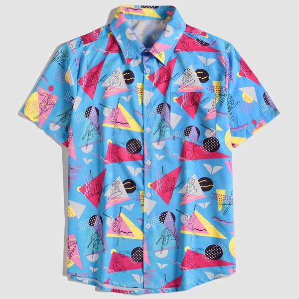 

Men Figure And Geo Print Shirt, Multicolor