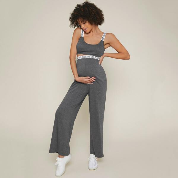 

Maternity Letter Graphic Cami Top & Pants Set, Dark grey