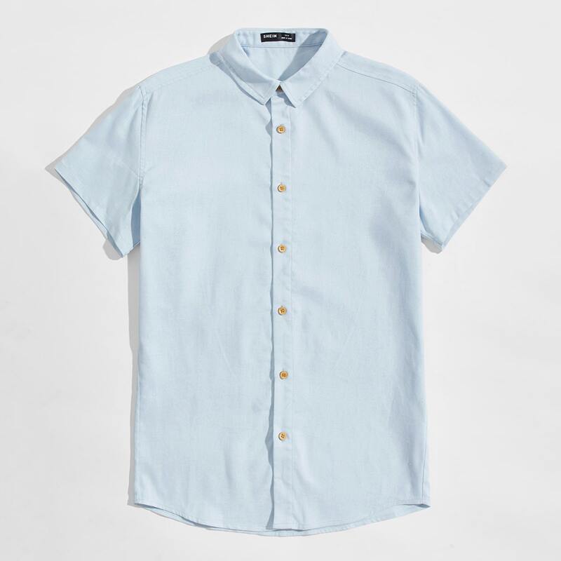 

Guys Solid Button Front Shirt, Baby blue