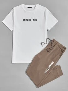 Manfinity Men Letter Graphic Top & Joggers Set - Multicolor - View 1